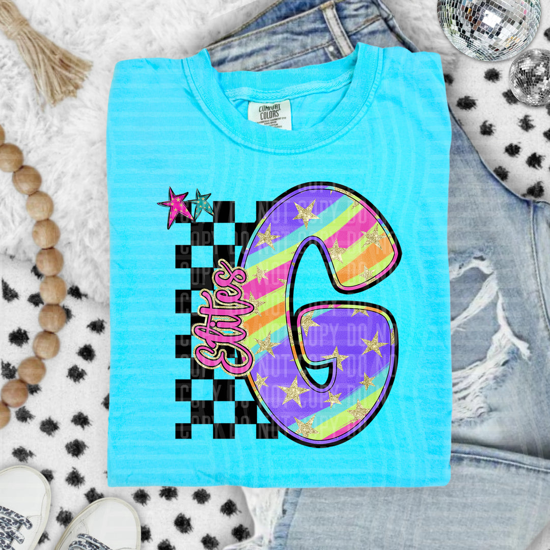 Rainbow Swirl Initials DTF Print