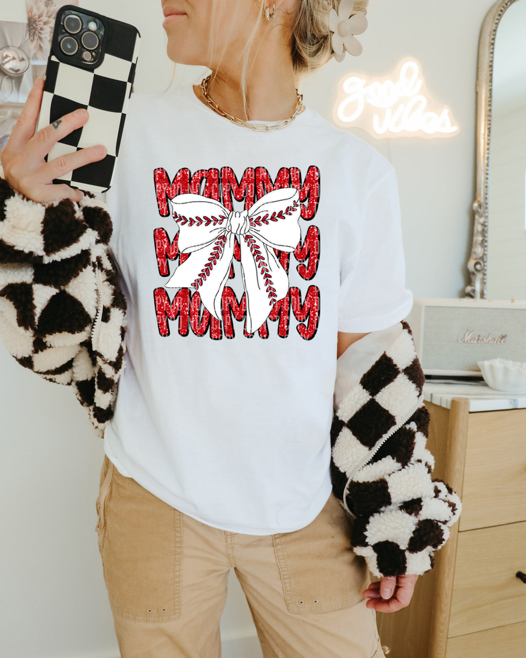 Baseball Bow With Names DTF Print