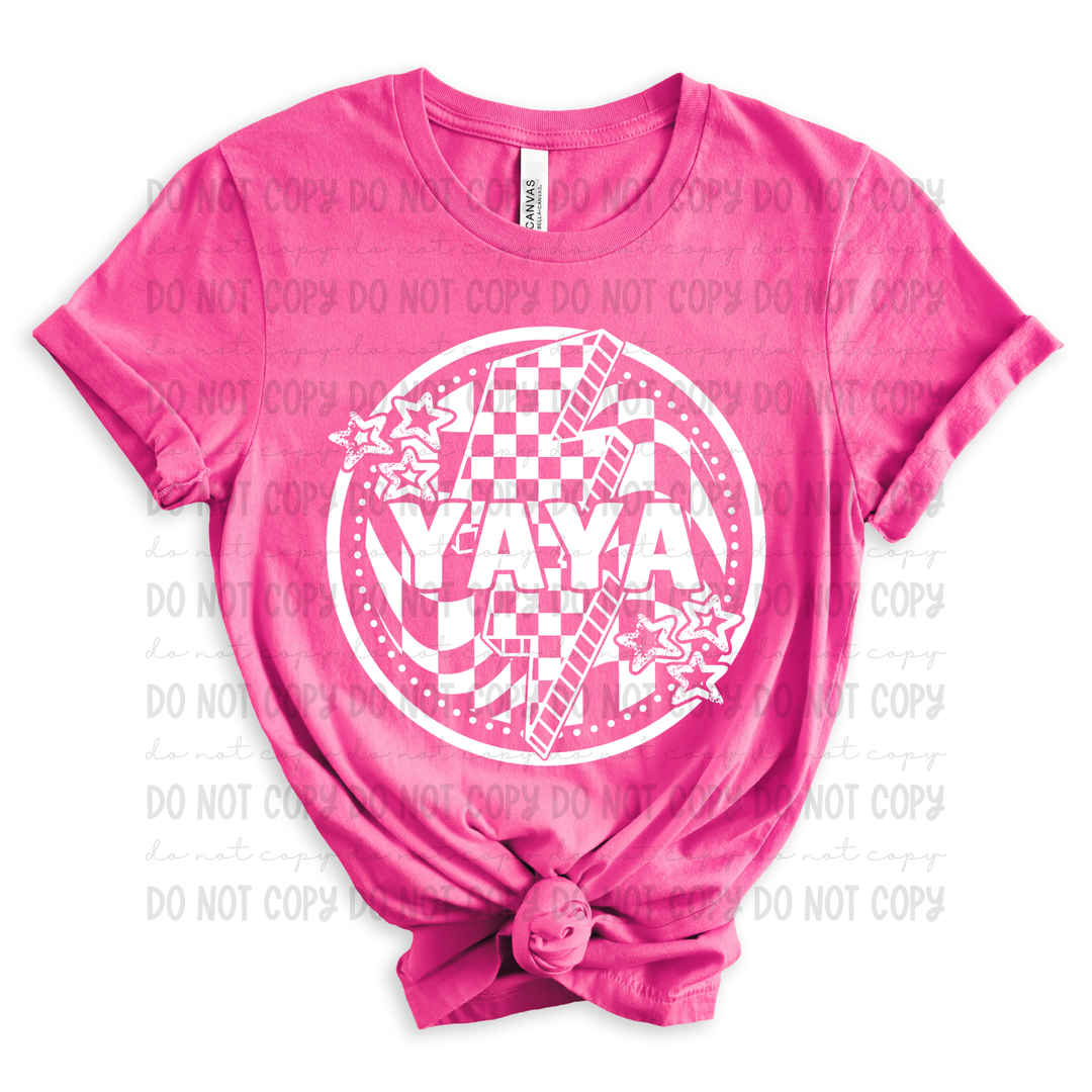 Checkered Bolt Star Circle Names (White) DTF Print
