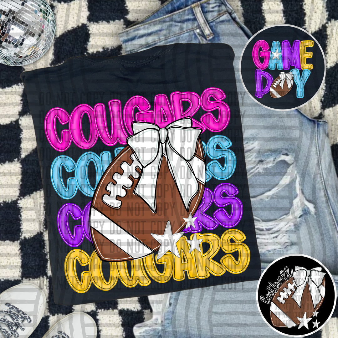 Bright And Preppy Football Stacked DTF Print