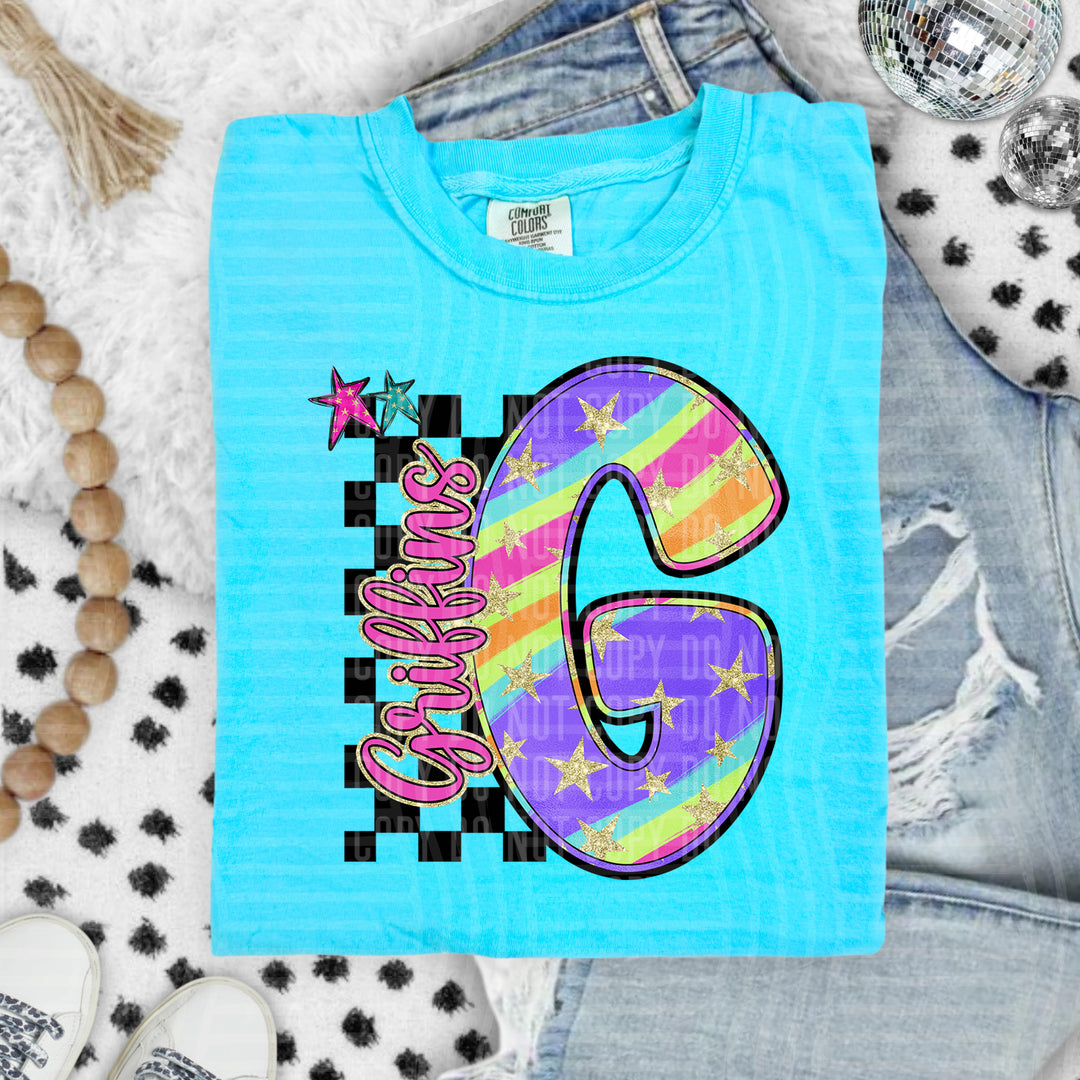 Rainbow Swirl Initials DTF Print