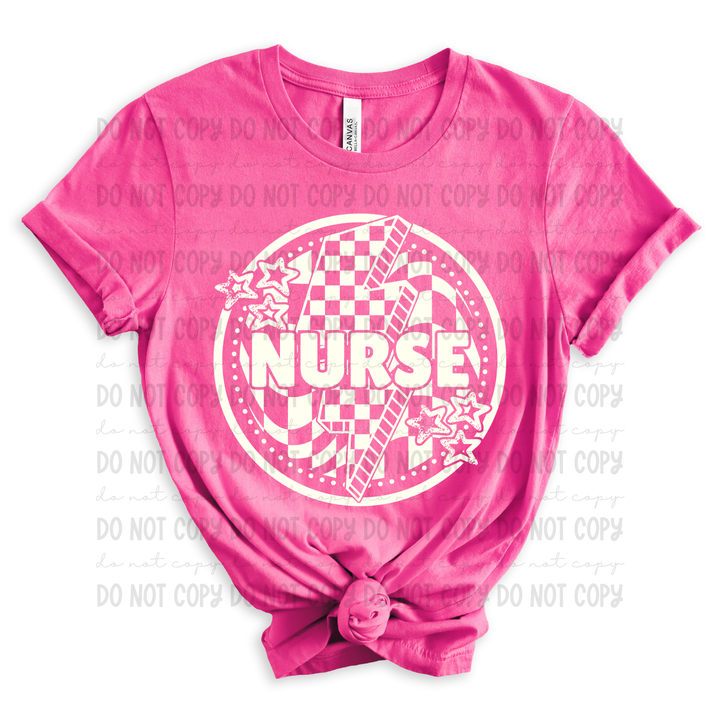 Checkered Bolt Star Circle Names (White) DTF Print