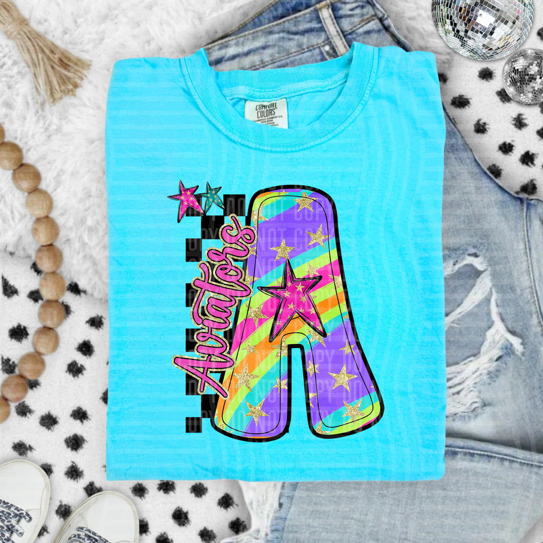 Rainbow Swirl Initials DTF Print