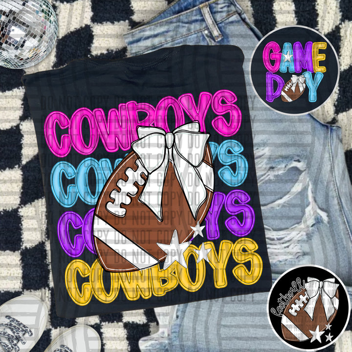 Bright And Preppy Football Stacked DTF Print