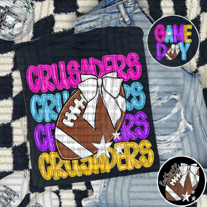 Bright And Preppy Football Stacked DTF Print