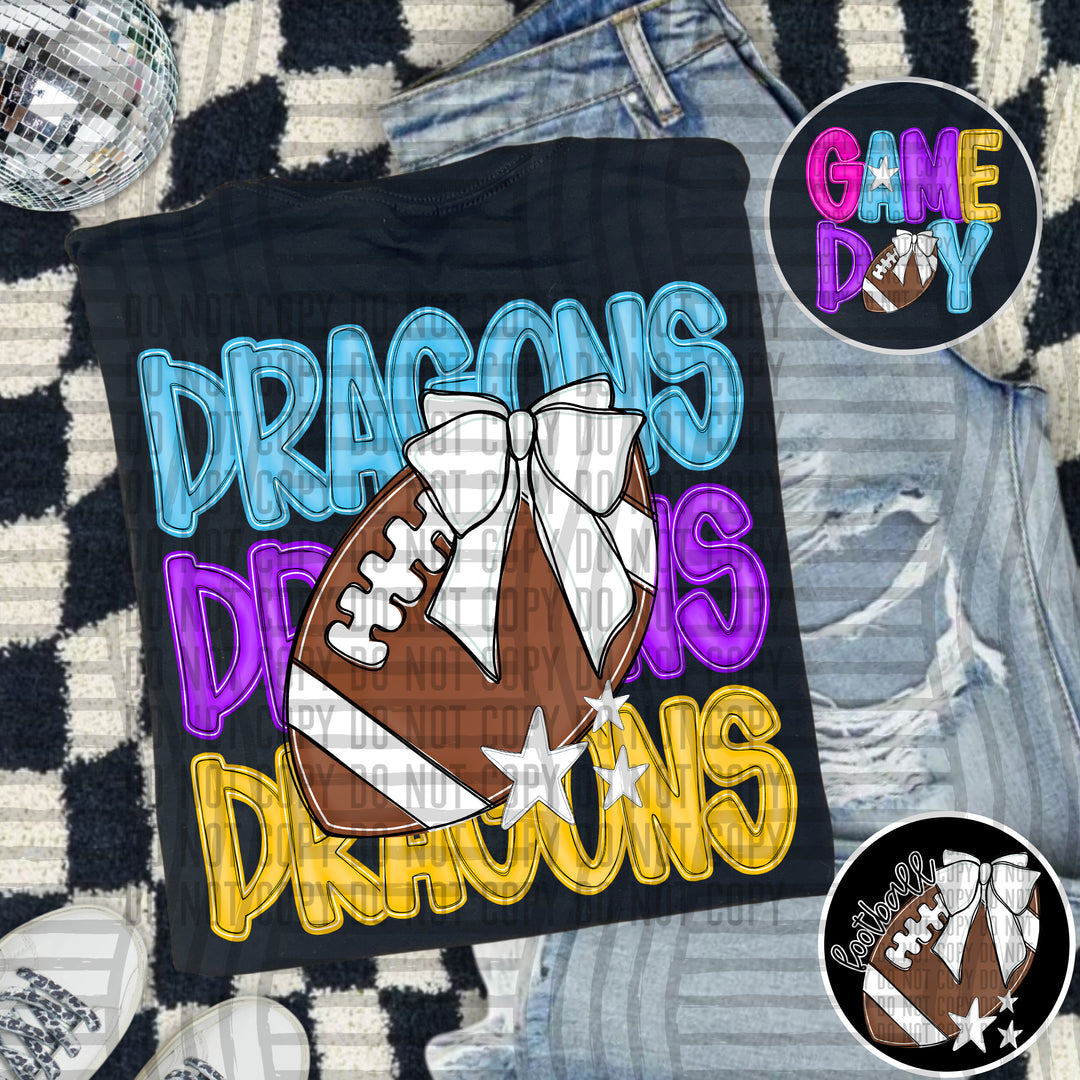 Bright And Preppy Football Stacked DTF Print