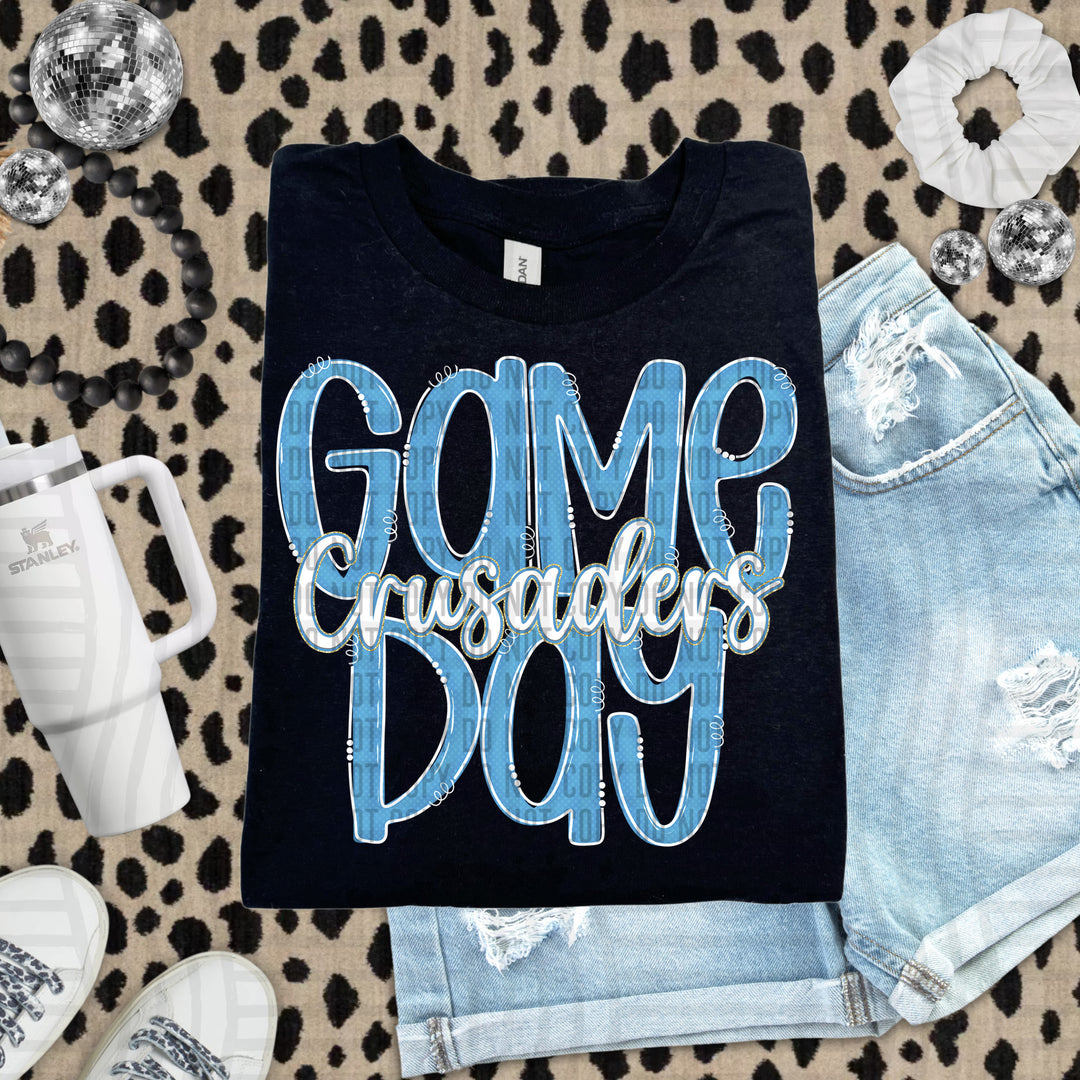 Doodle Gameday Light Blue DTF Print