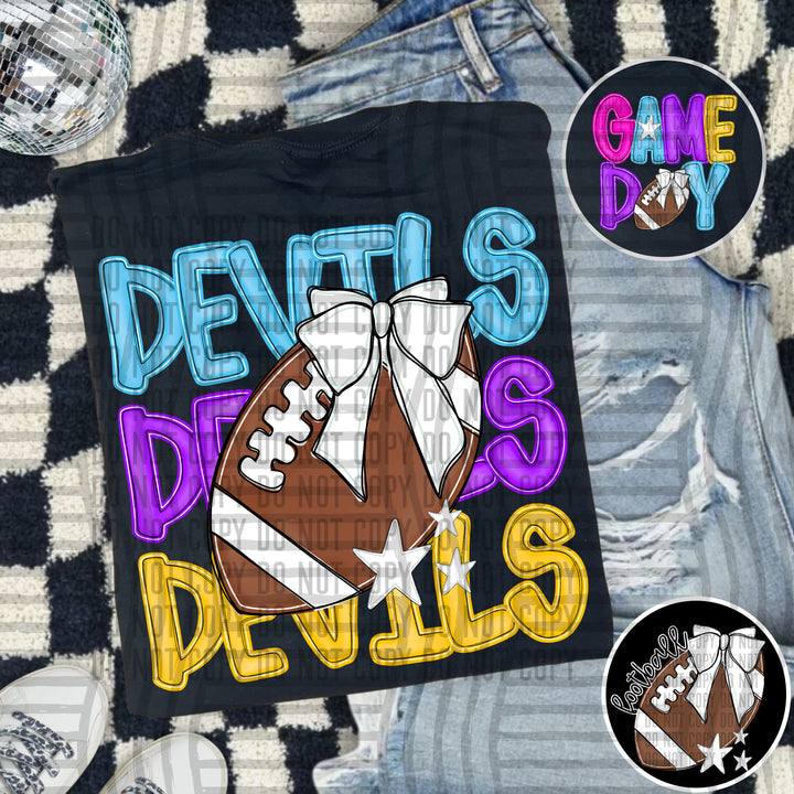 Bright And Preppy Football Stacked DTF Print