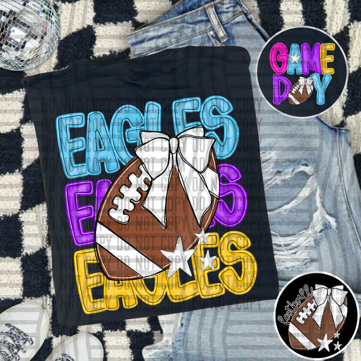 Bright And Preppy Football Stacked DTF Print