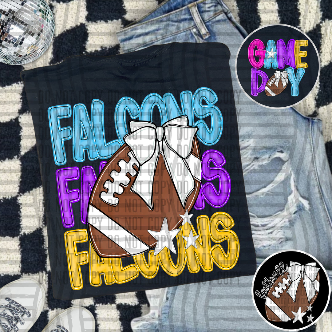 Bright And Preppy Football Stacked DTF Print