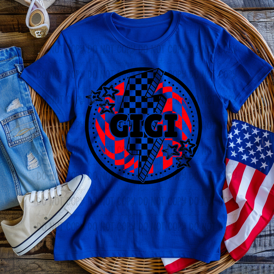 Checkered Bolt Star Circle Names (Red) DTF Print