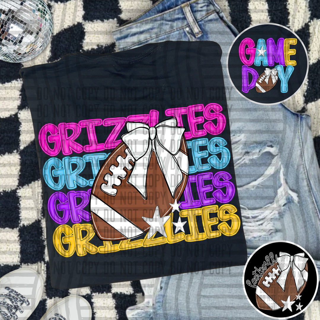 Bright And Preppy Football Stacked DTF Print