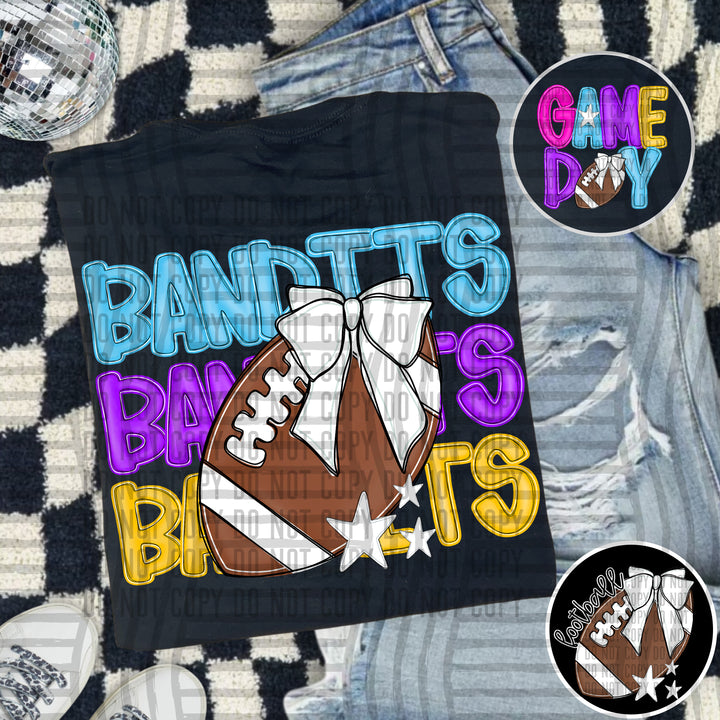Bright And Preppy Football Stacked DTF Print