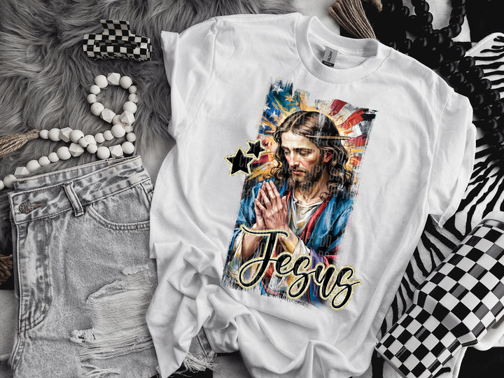 Praying Hands With Stars Jesus DTF Print