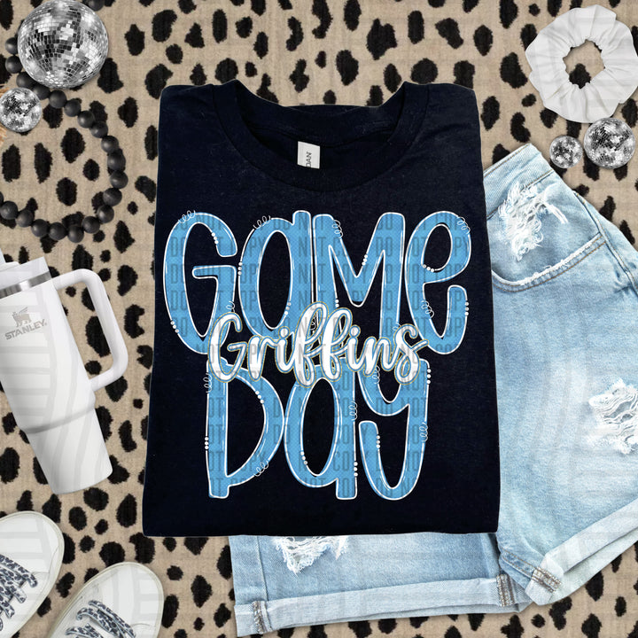 Doodle Gameday Light Blue DTF Print