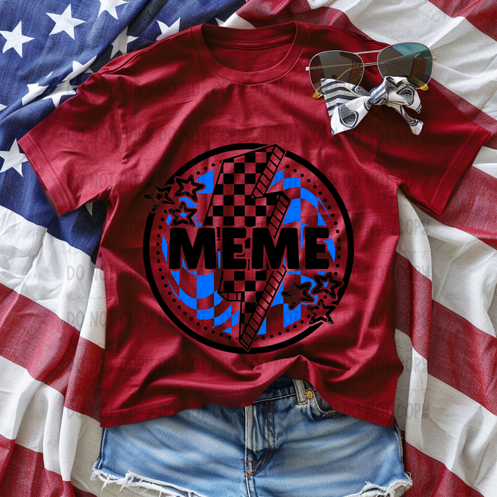 Checkered Bolt Star Circle Names (Blue) DTF Print