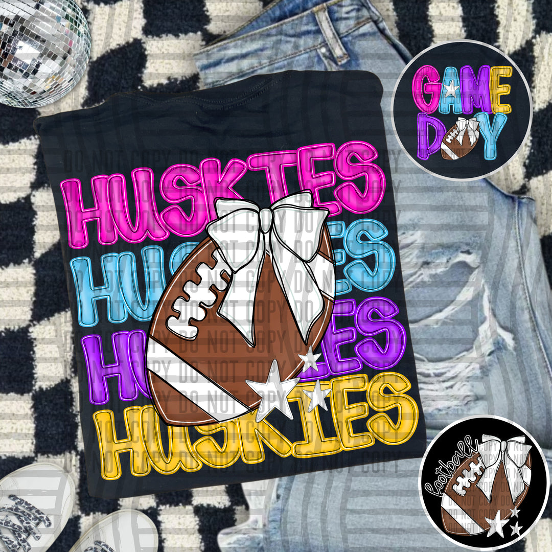 Bright And Preppy Football Stacked DTF Print
