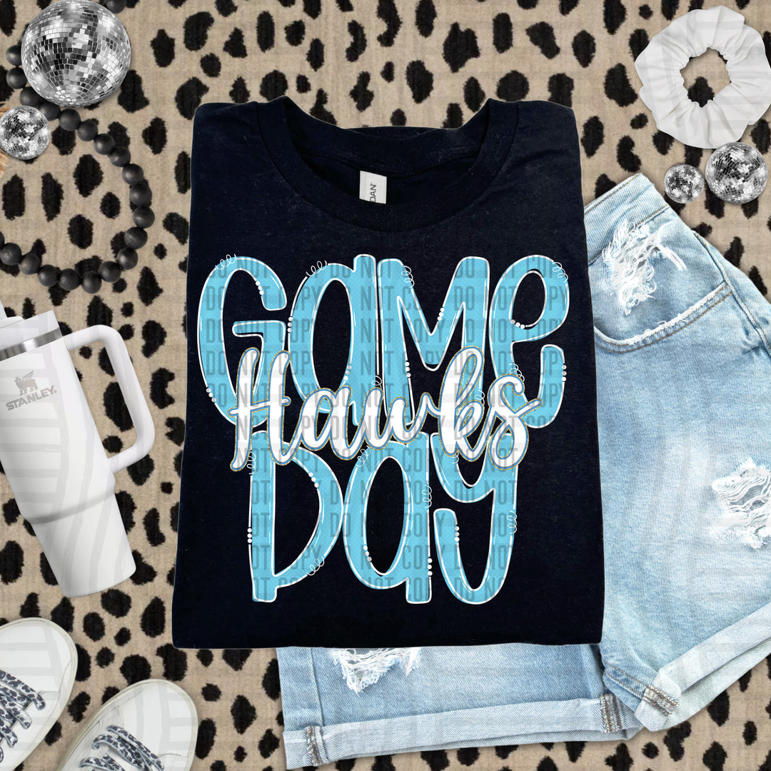 Doodle Gameday Bright Blue DTF Print