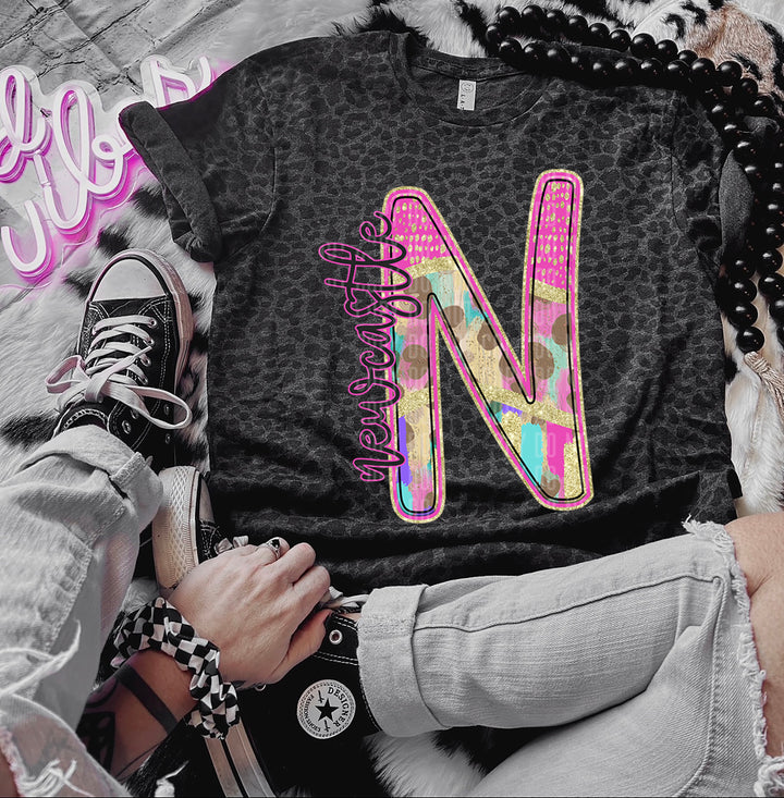 Rainbow Leopard Single Letters DTF Print