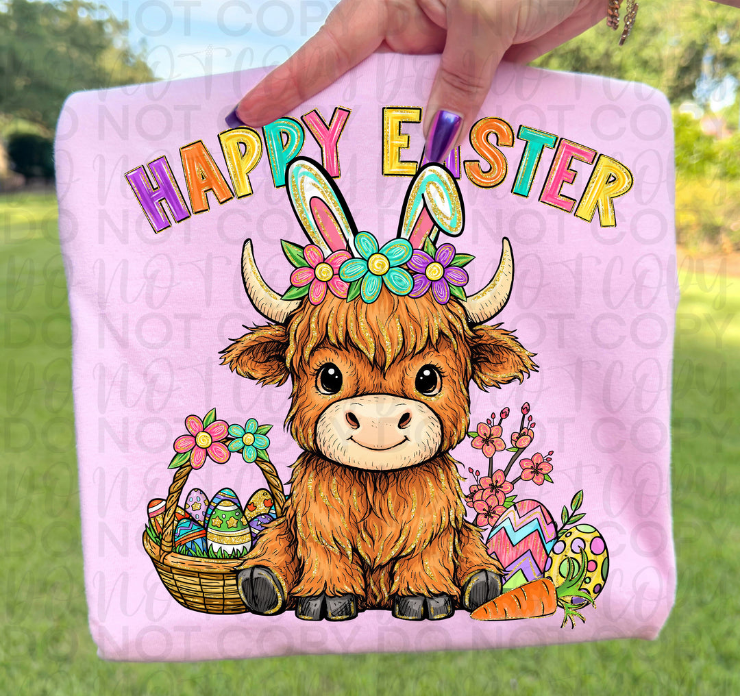 Happy Easter Highland Cow DTF Print