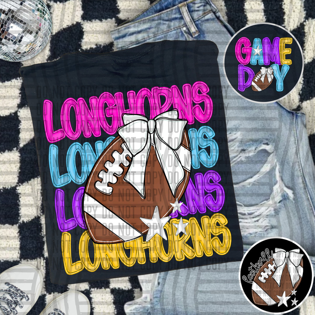 Bright And Preppy Football Stacked DTF Print