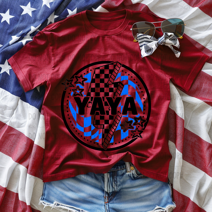 Checkered Bolt Star Circle Names (Blue) DTF Print
