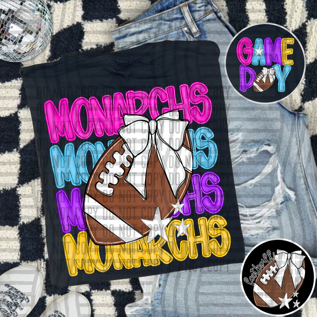 Bright And Preppy Football Stacked DTF Print
