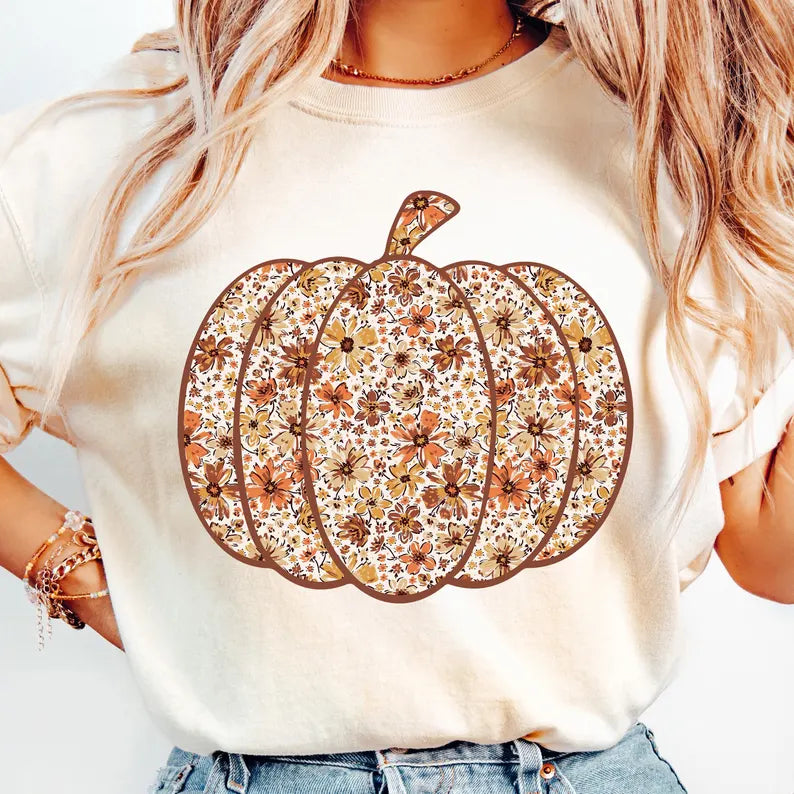 Floral Pumpkin DTF Print