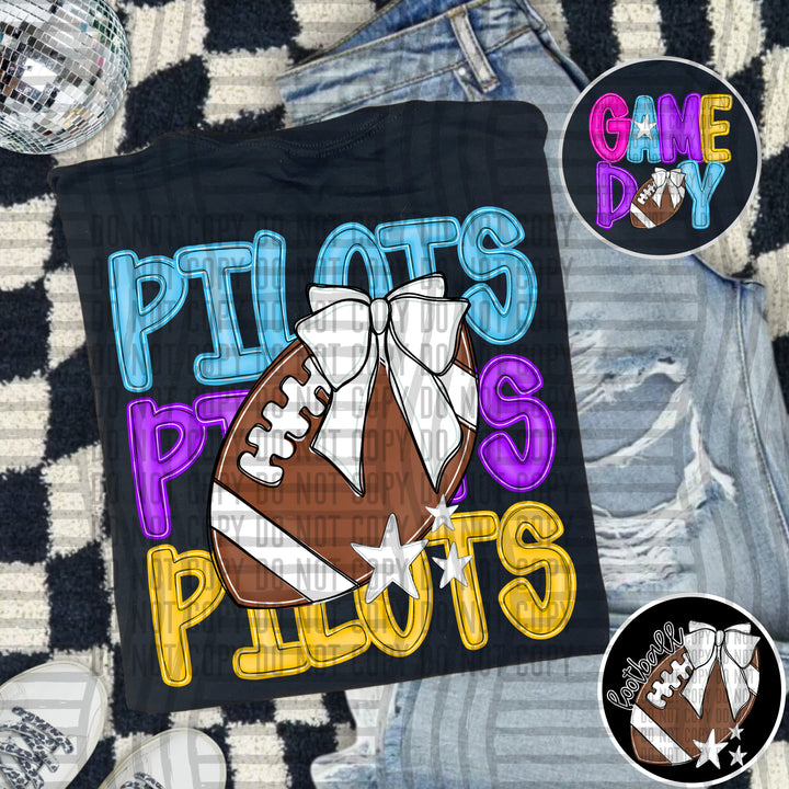Bright And Preppy Football Stacked DTF Print