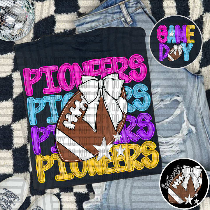 Bright And Preppy Football Stacked DTF Print