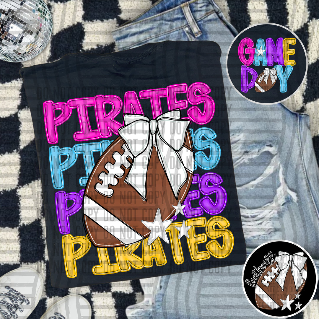 Bright And Preppy Football Stacked DTF Print