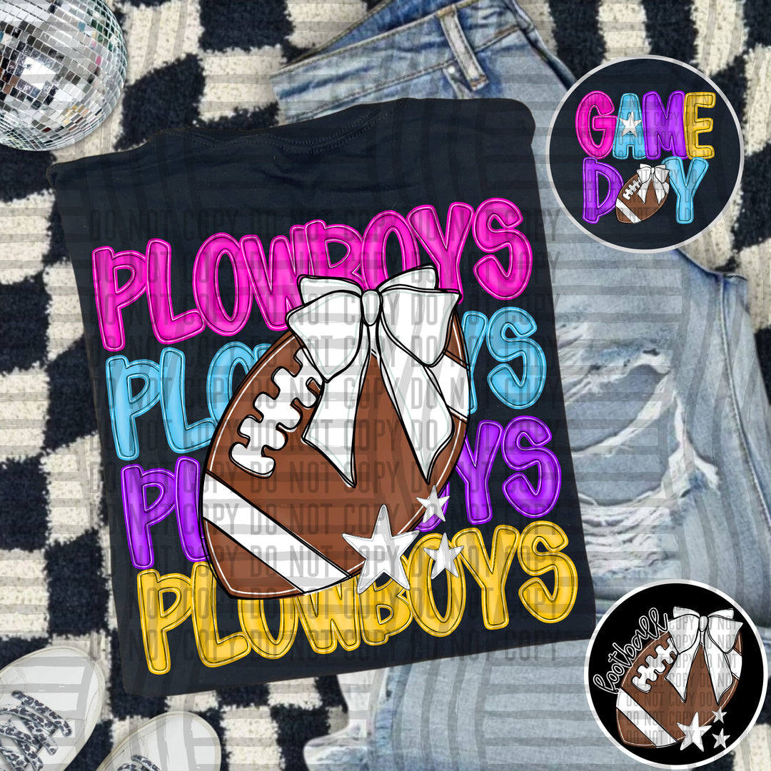 Bright And Preppy Football Stacked DTF Print