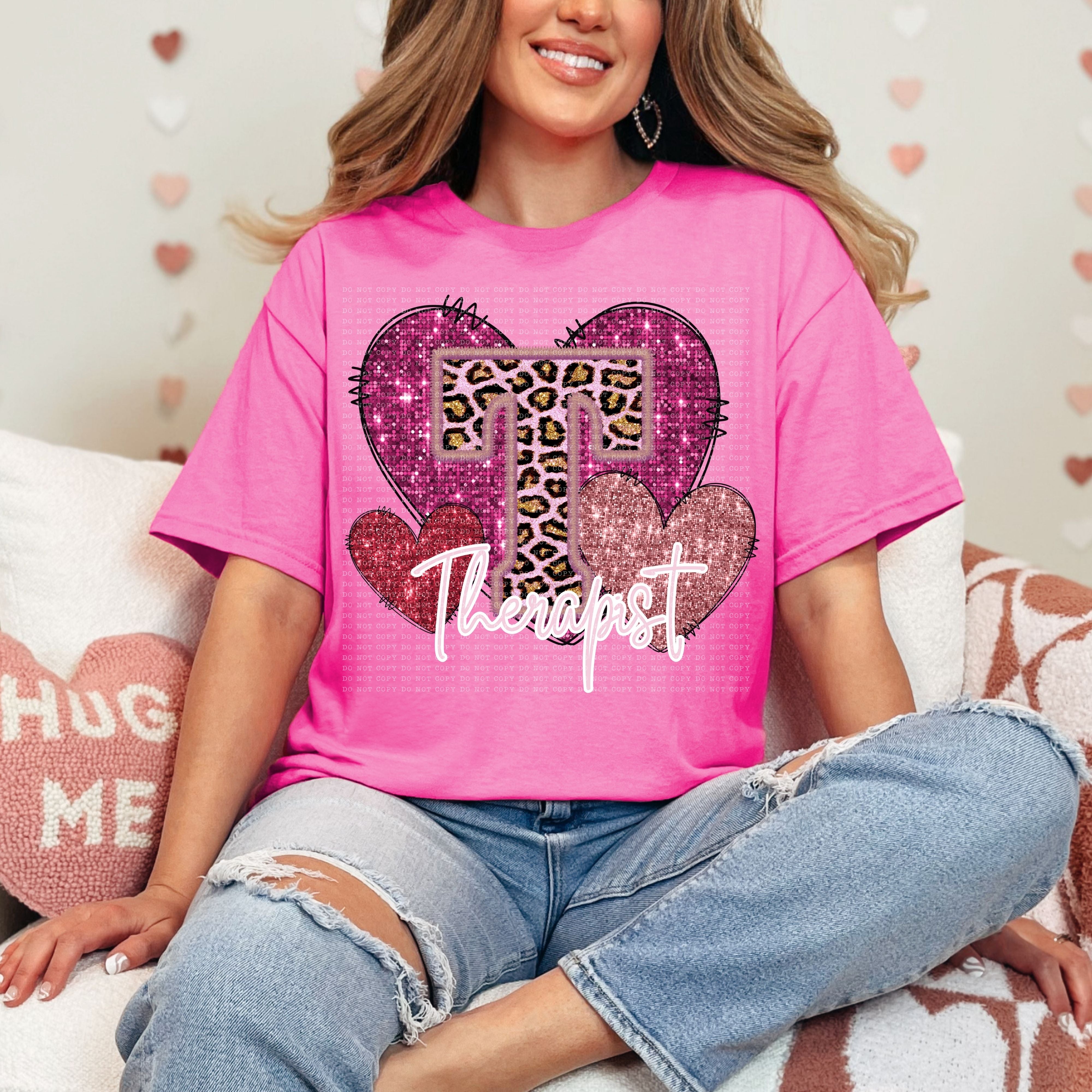 Pink Glitter Leopard Occupation Valentines DTF Print