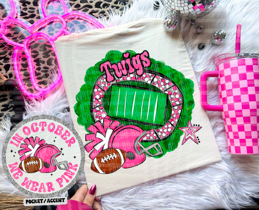 In October We Wear Pink- Football YOUTH DTF Print