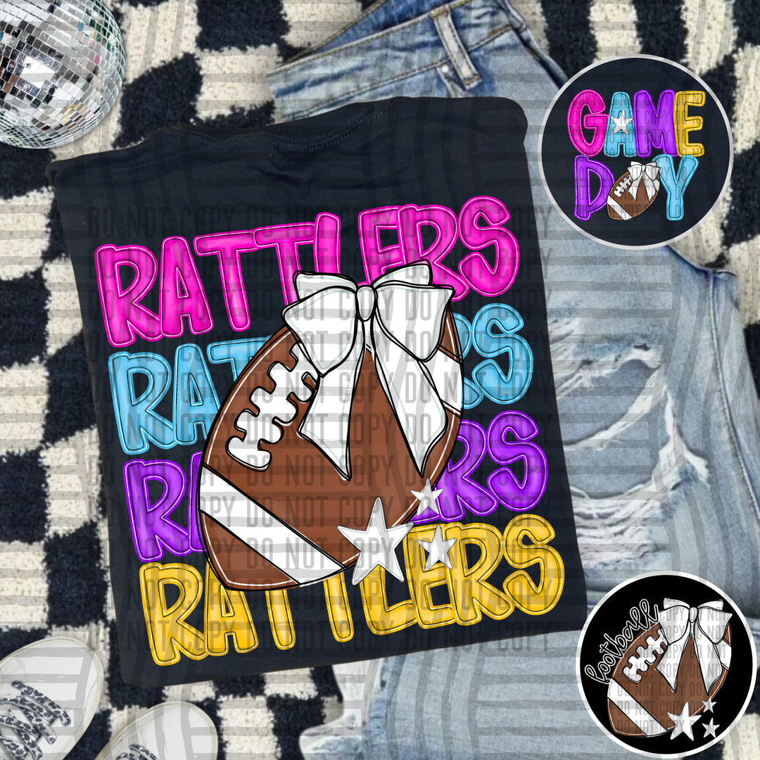 Bright And Preppy Football Stacked DTF Print