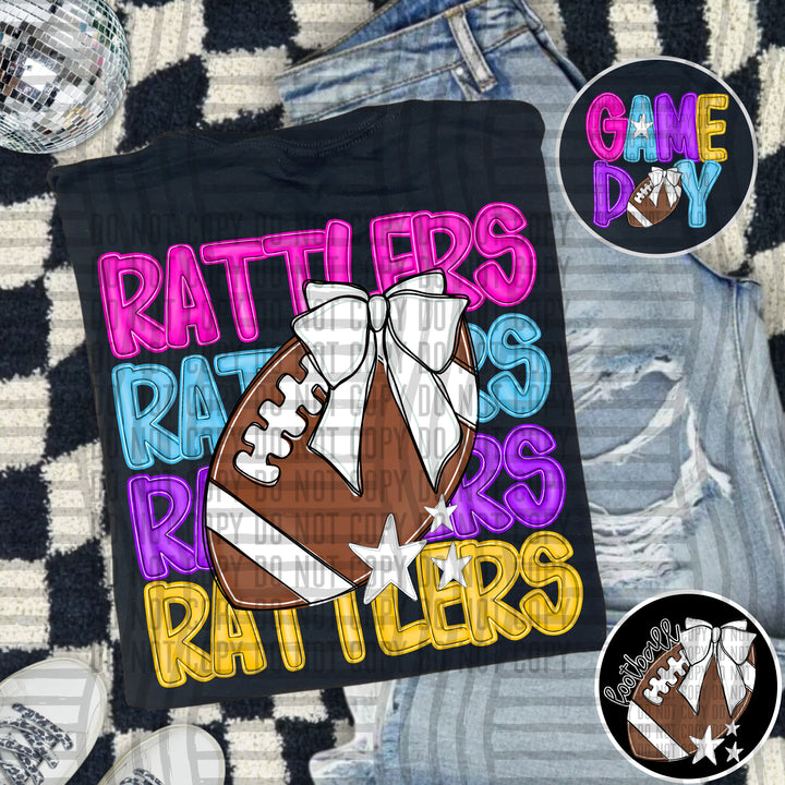 Bright And Preppy Football Stacked DTF Print