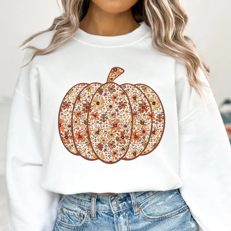 Floral Pumpkin DTF Print