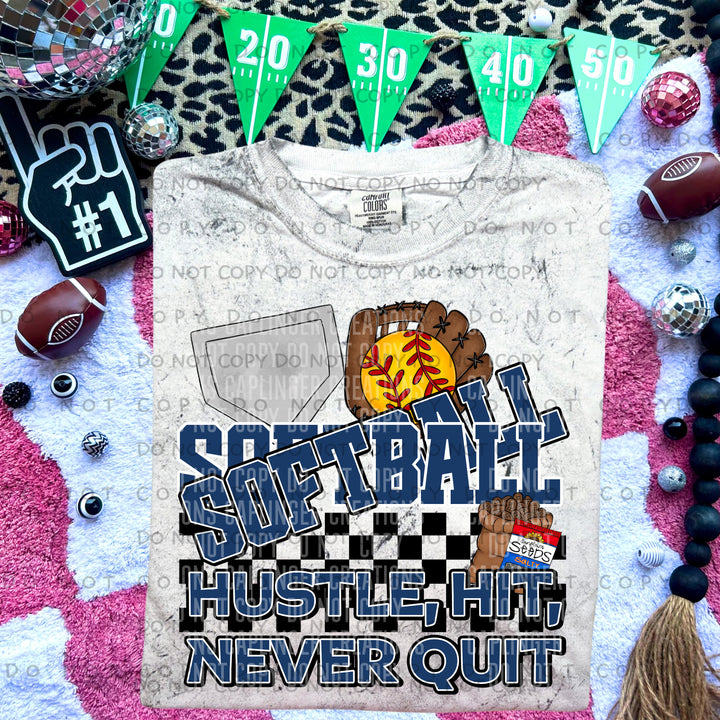 Hustle Hit Never Quit Softball DTF Print
