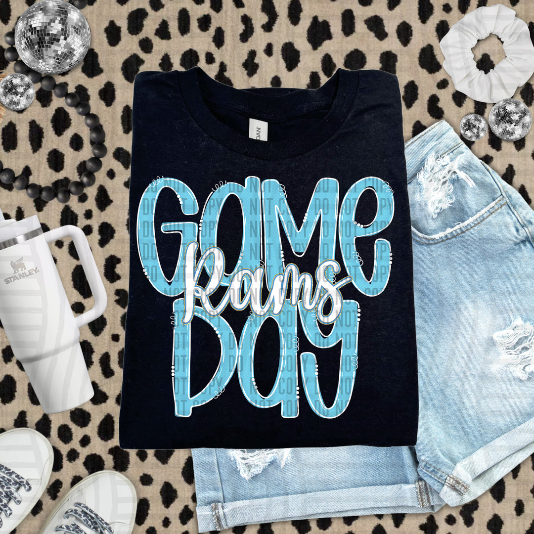 Doodle Gameday Bright Blue DTF Print