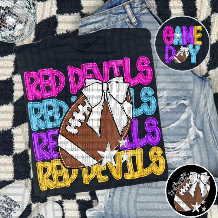 Bright And Preppy Football Stacked DTF Print