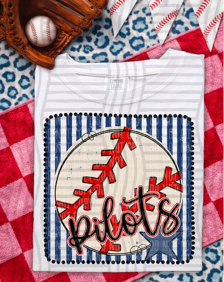 Baseball RWB Framed Script DTF Print