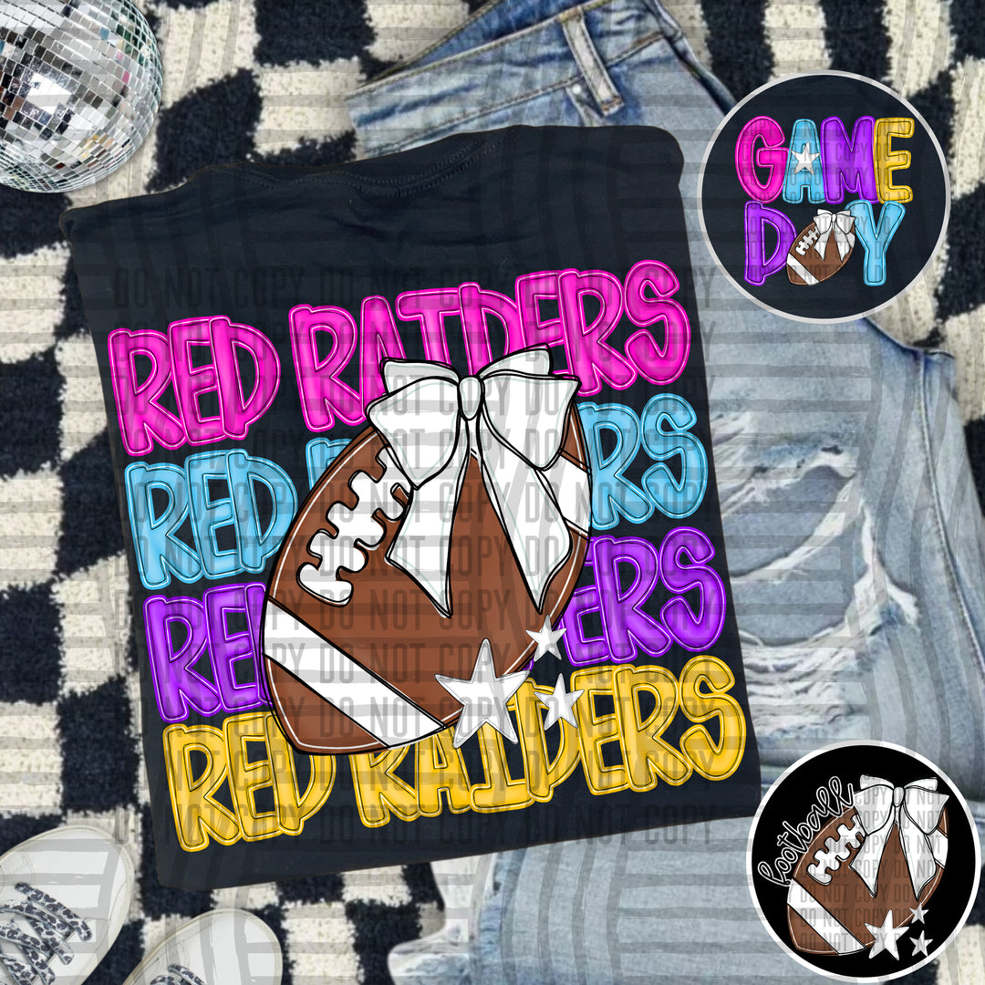 Bright And Preppy Football Stacked DTF Print