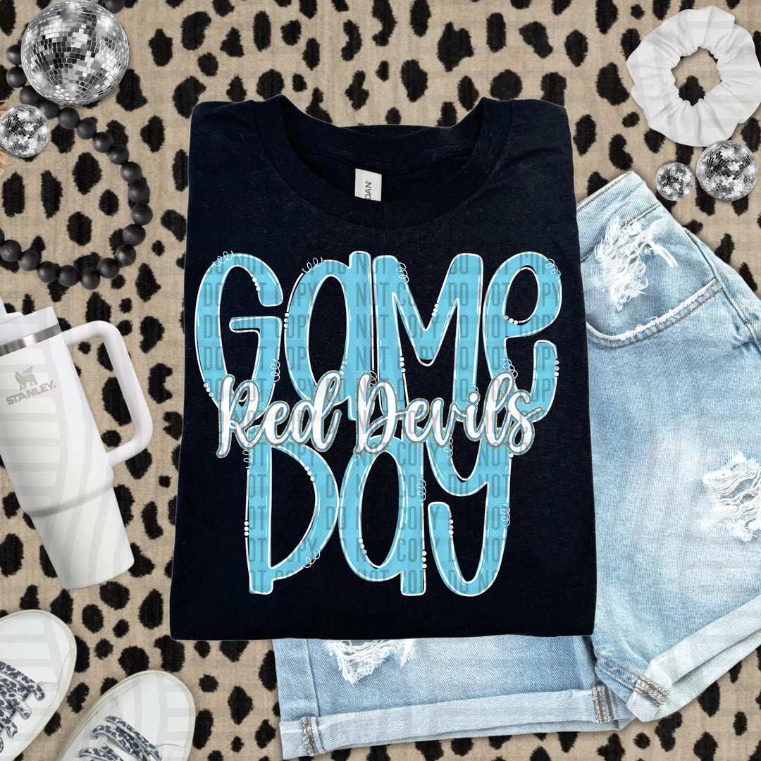 Doodle Gameday Bright Blue DTF Print