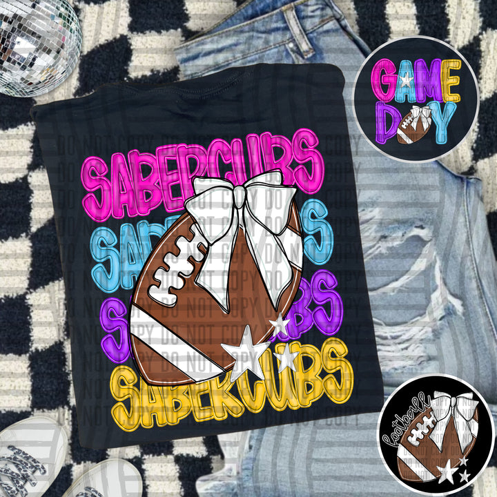 Bright And Preppy Football Stacked DTF Print