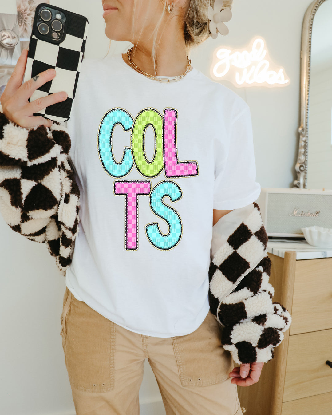 YOUTH Bright Checks DTF Print