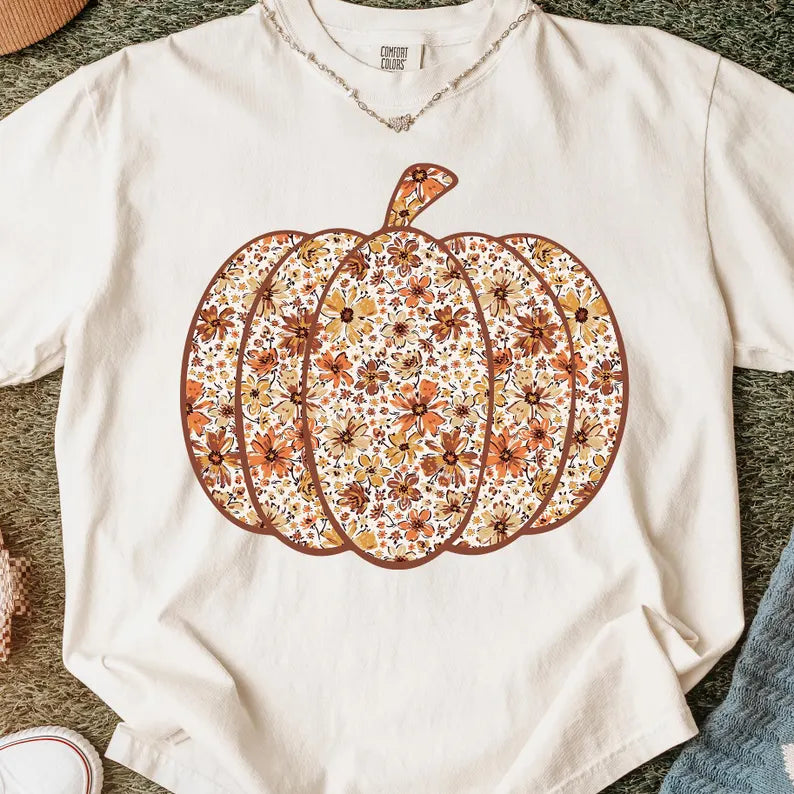 Floral Pumpkin DTF Print