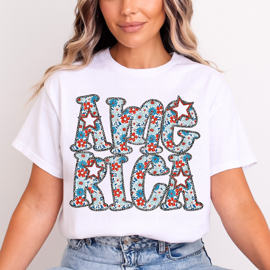 Stacked America Flowers DTF Print