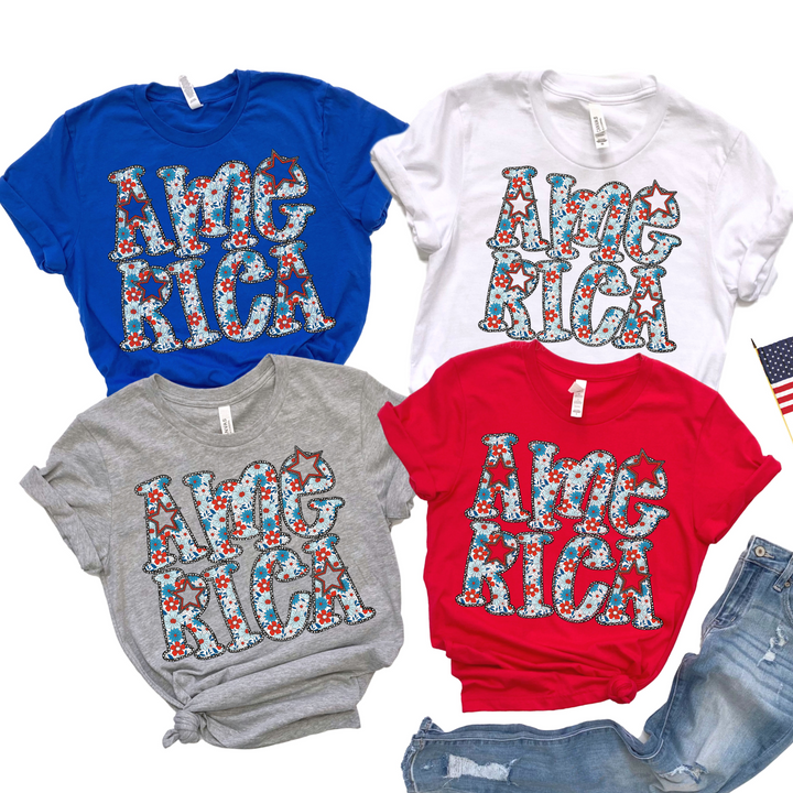 Stacked America Flowers DTF Print