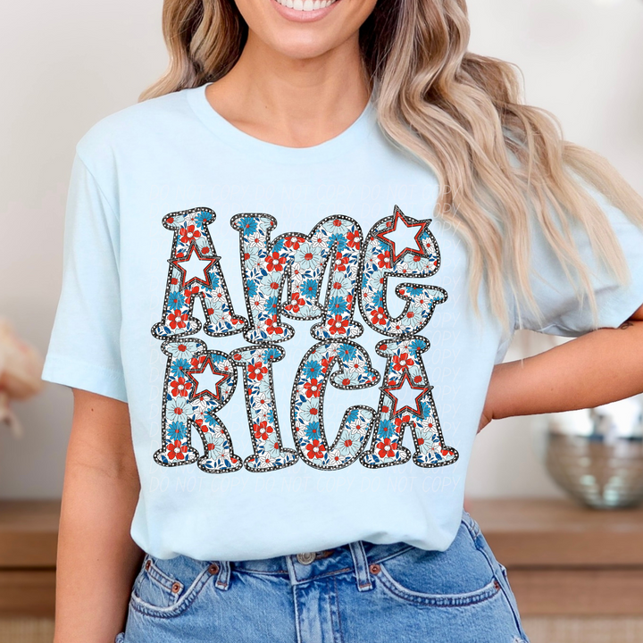 Stacked America Flowers DTF Print