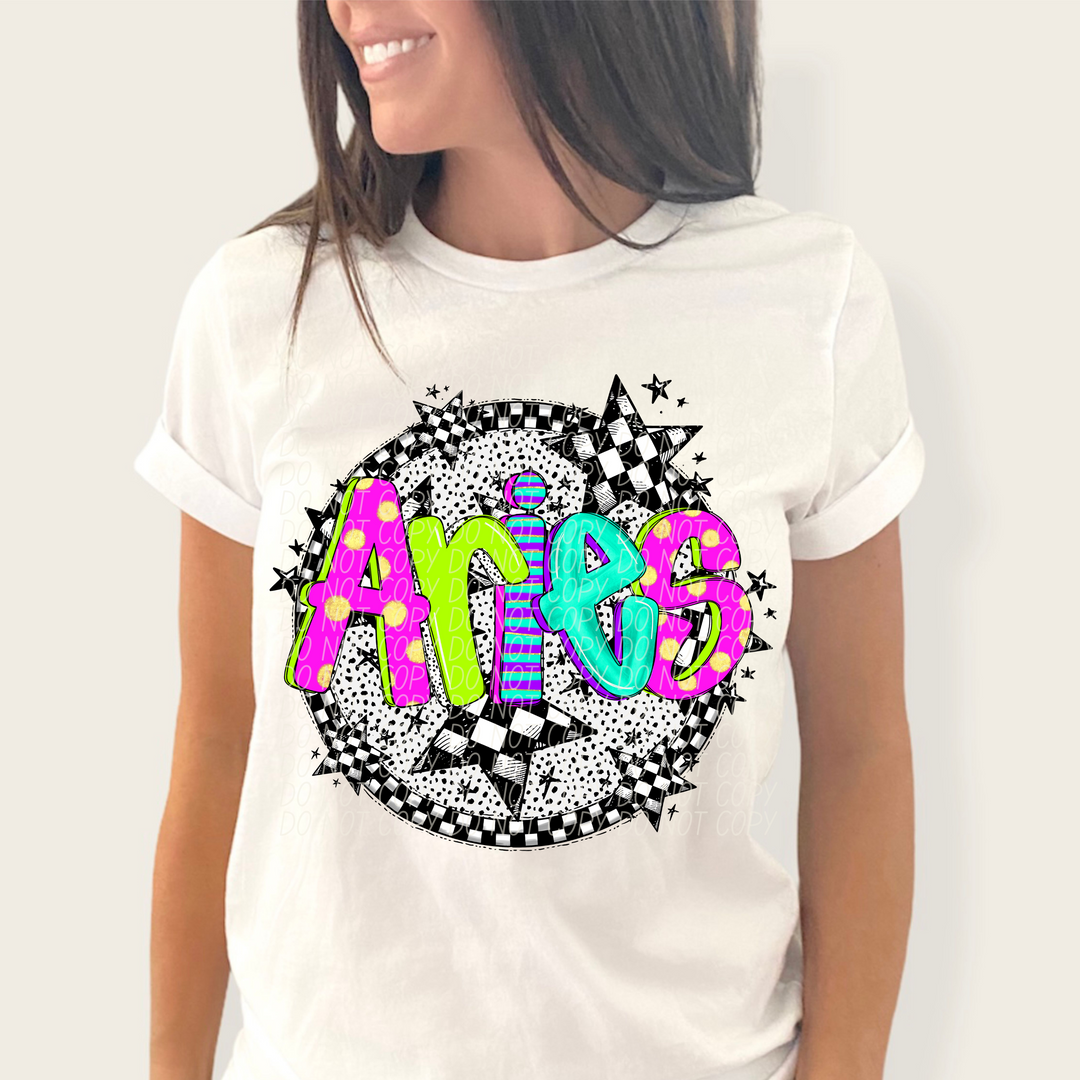 Horoscope Neon Checker DTF Print
